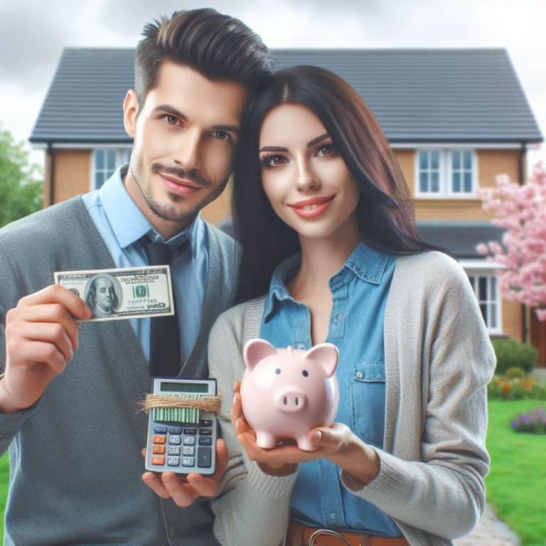 some cash, a piggy bank and a house