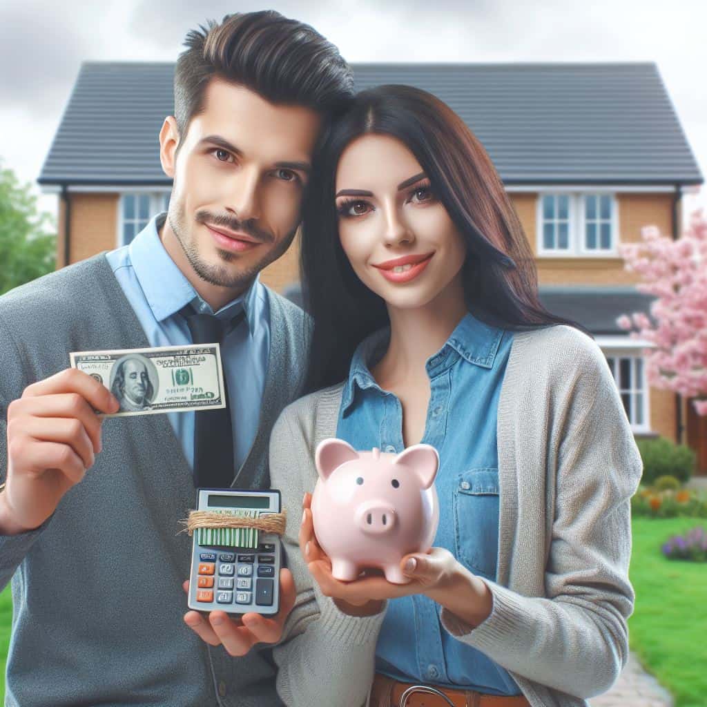 some cash, a piggy bank and a house