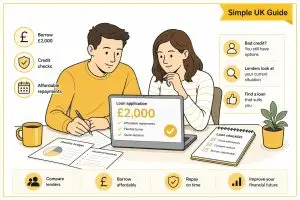 British couple reviewing to see if there are £2,000 loans for bad credit available and checking affordability despite having bad credit.