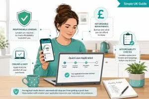 British woman with a poor credit history checking to see if she can get a quick loan with bad credit online from home.