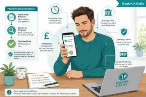 British man checking the progress of a quick online loan application on his smartphone.